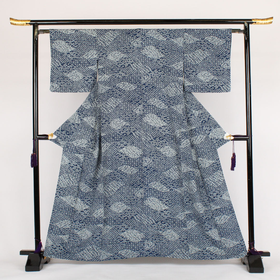 Komon, Length 162.5cm, Sleeve length 64cm, Single layer, Floral pattern, Pure silk, S rank, Navy blue, 1115000162318