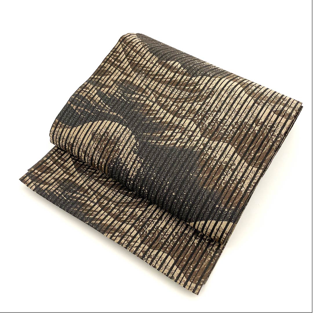 袋帯 黒色 富嶽三十六景柄 波 富士山 帯丈440cm 正絹 Aランク 六通 セミフォーマル 黒系 1123002833310