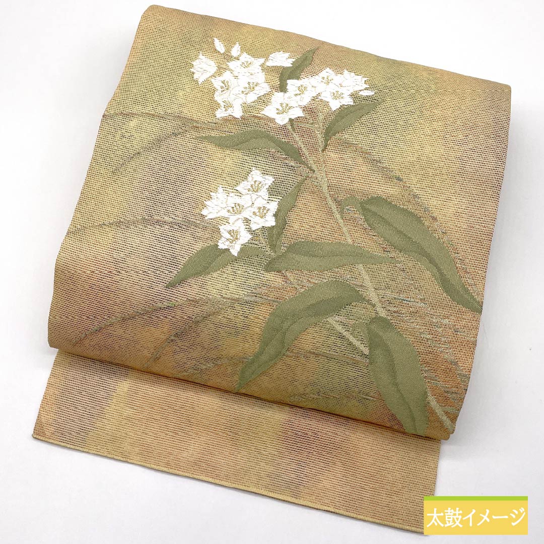 名古屋帯 正絹 引箔 夏帯 刺繍 桔梗 帯丈355cm Sランク ポイント柄 セミフォーマル グラデーション系 1124008682399 名古屋仕立て