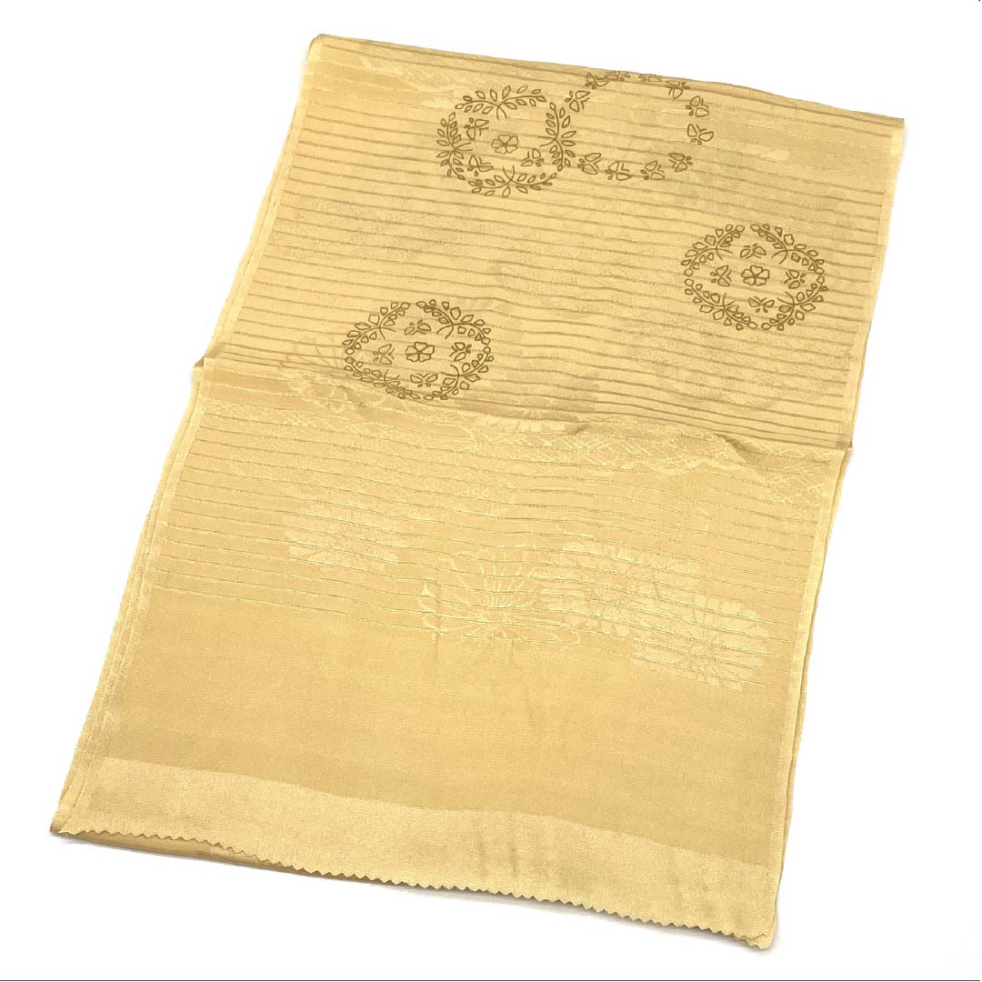 帯揚げ 正絹 Sランク セミフォーマル 密陀僧色(みつだそういろ) 夏用 絽 花 長さ約176cm 幅約28.5cm 黄系 1136004692923