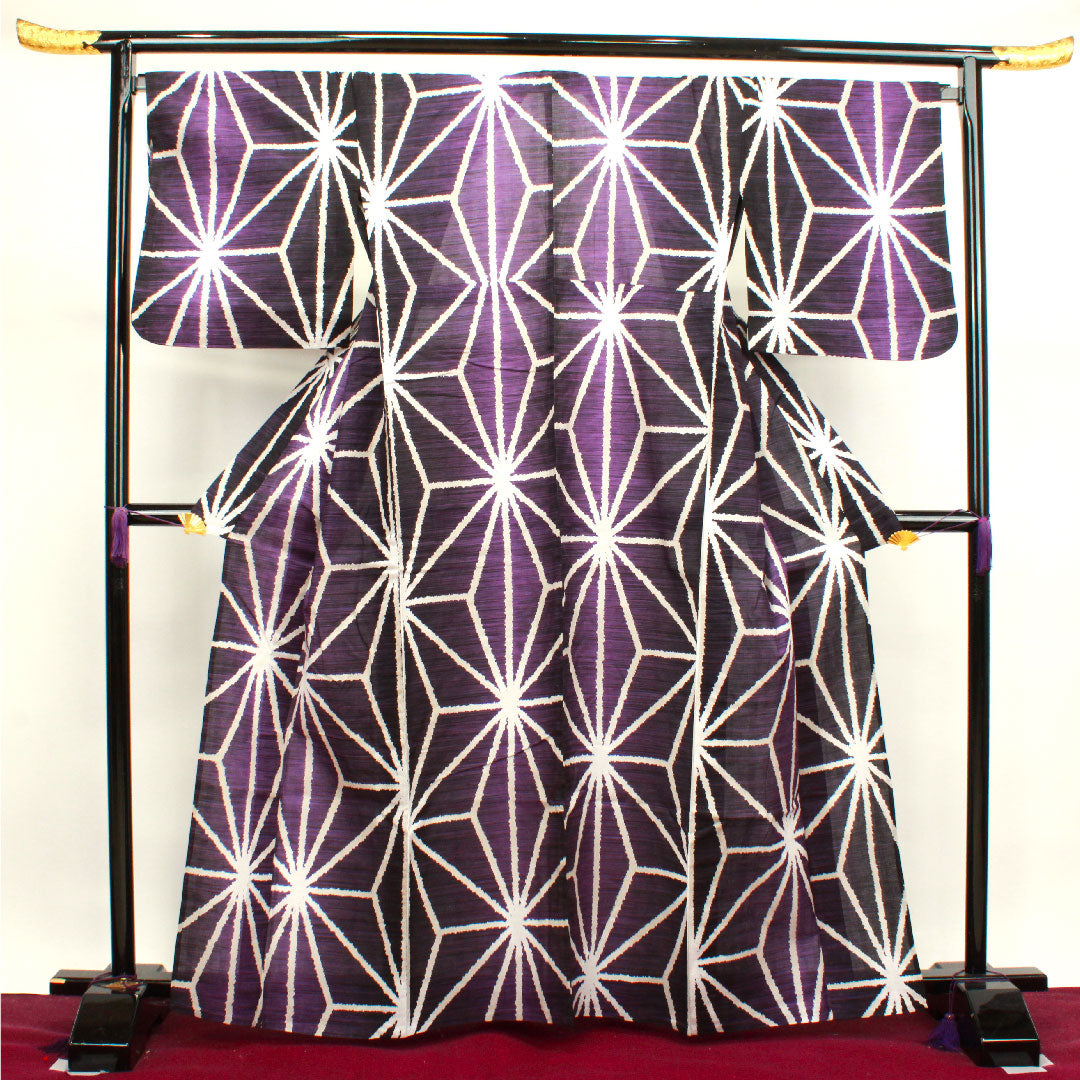 浴衣 麻の葉 木綿 Sランク 単衣 身丈162.5cm 裄丈69.5cm 紫系 1118003942420