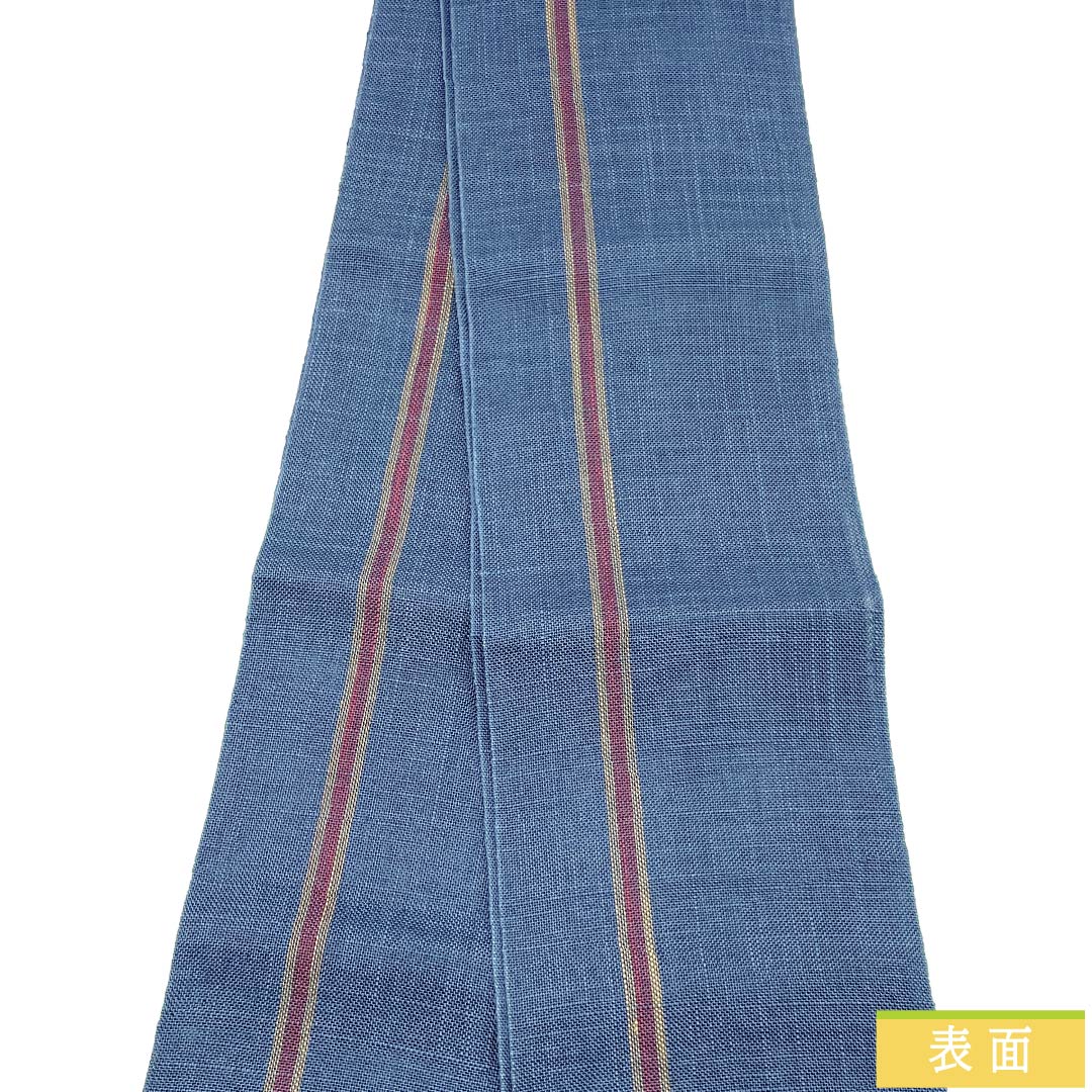 【未仕立】半幅帯 正絹 Aランク 裏色(うらいろ) 夏帯 縞 帯丈384cm 青系 1125004143317