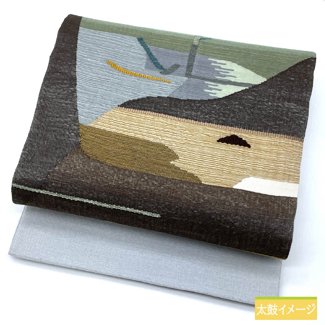 袋帯 正絹 魚肚箔色(ぎょとはくいろ) すくい織 抽象模様 帯丈442cm Aランク ポイント柄 カジュアル 水色系 1123013223324