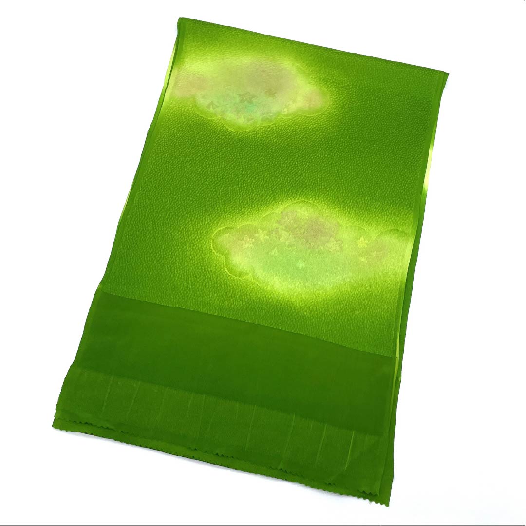 帯揚げ 正絹 Sランク セミフォーマル 柳緑色(りゅうりょくいろ) 雲取り 花 長さ約181cm 幅約28.5cm 緑系 1136004082919