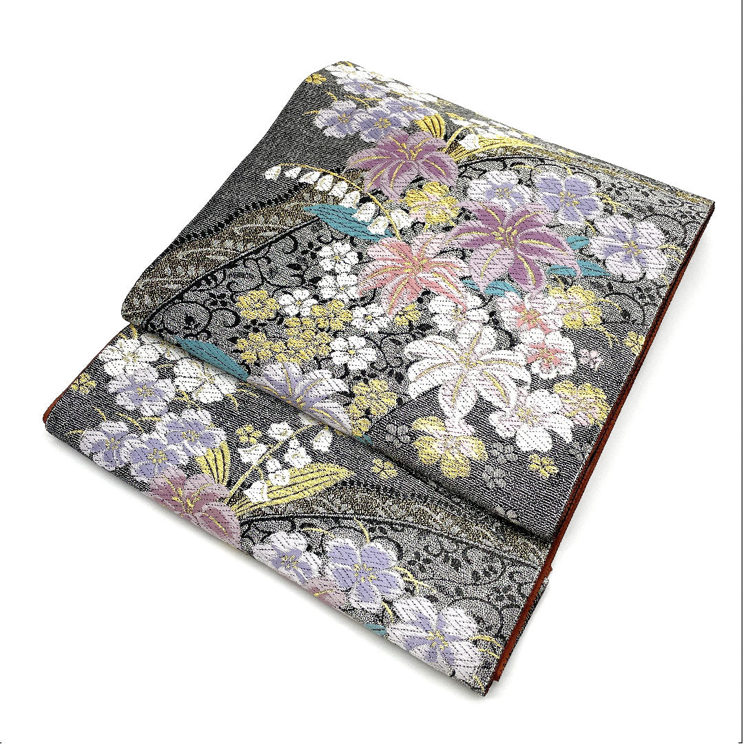 リサイクル着物】（未仕立て）袋帯 古典 桜 振袖用 455cm 正絹 NEW 