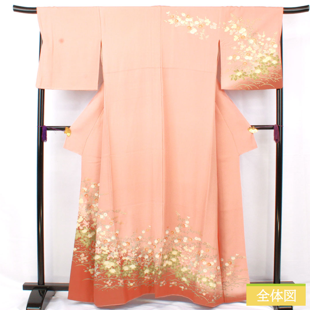 訪問着 正絹 袷 身丈161.5cm 裄丈67cm 東雲色(しののめいろ) 京友禅 草花模様 Sランク ピンク系 1112005782413