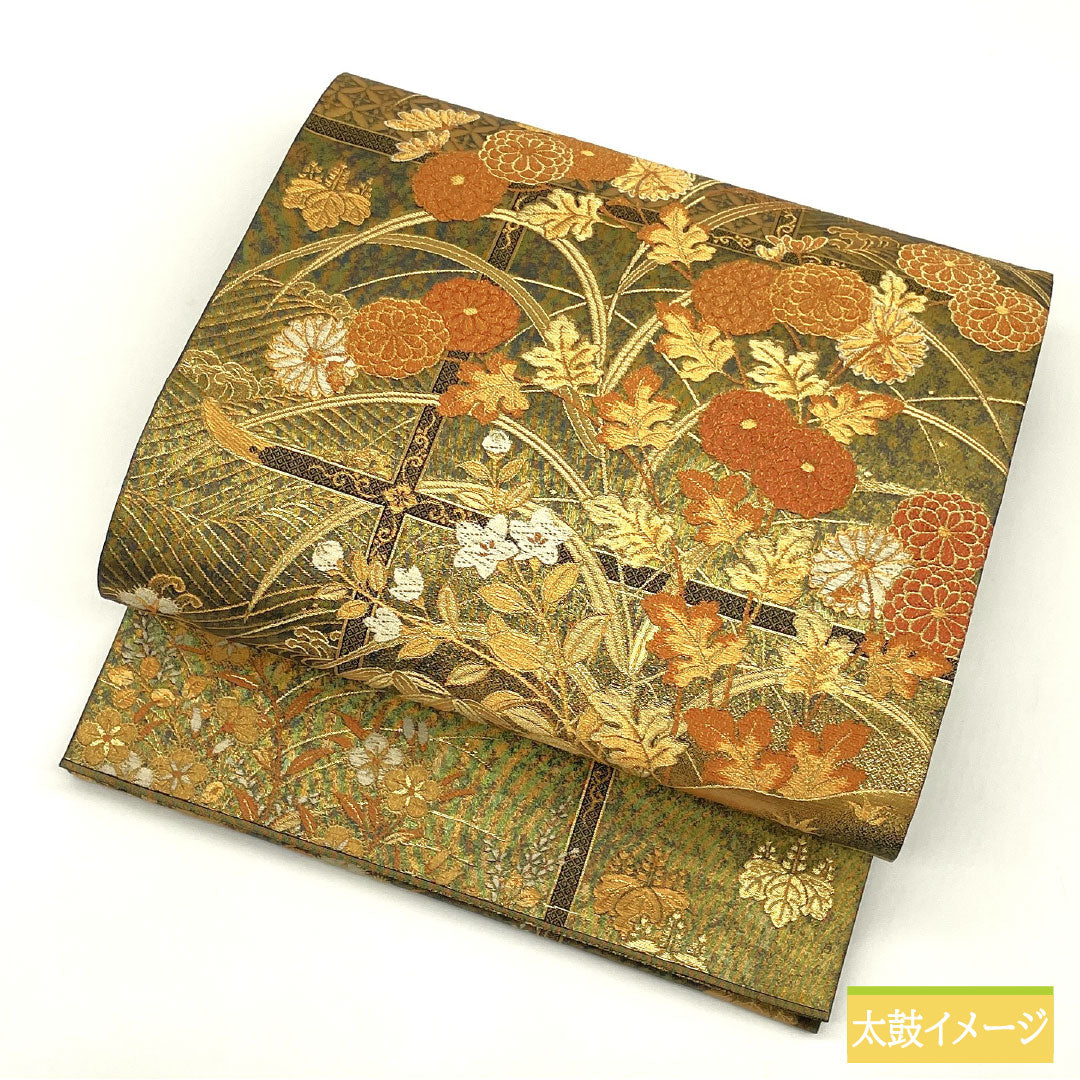 袋帯 正絹 Sランク 引箔 西陣織 吉祥文様 帯丈440cm 六通 フォーマル 金系 1123016782321