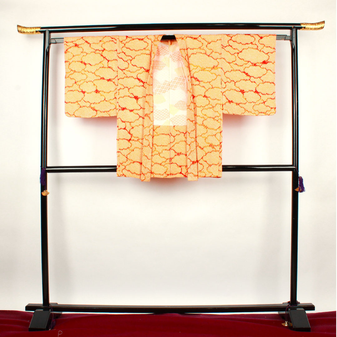 羽織 身丈81.5cm 裄丈63.5cm 鉛丹色 絞り 抽象模様 正絹 Sランク 袷 朱系 1117000312916