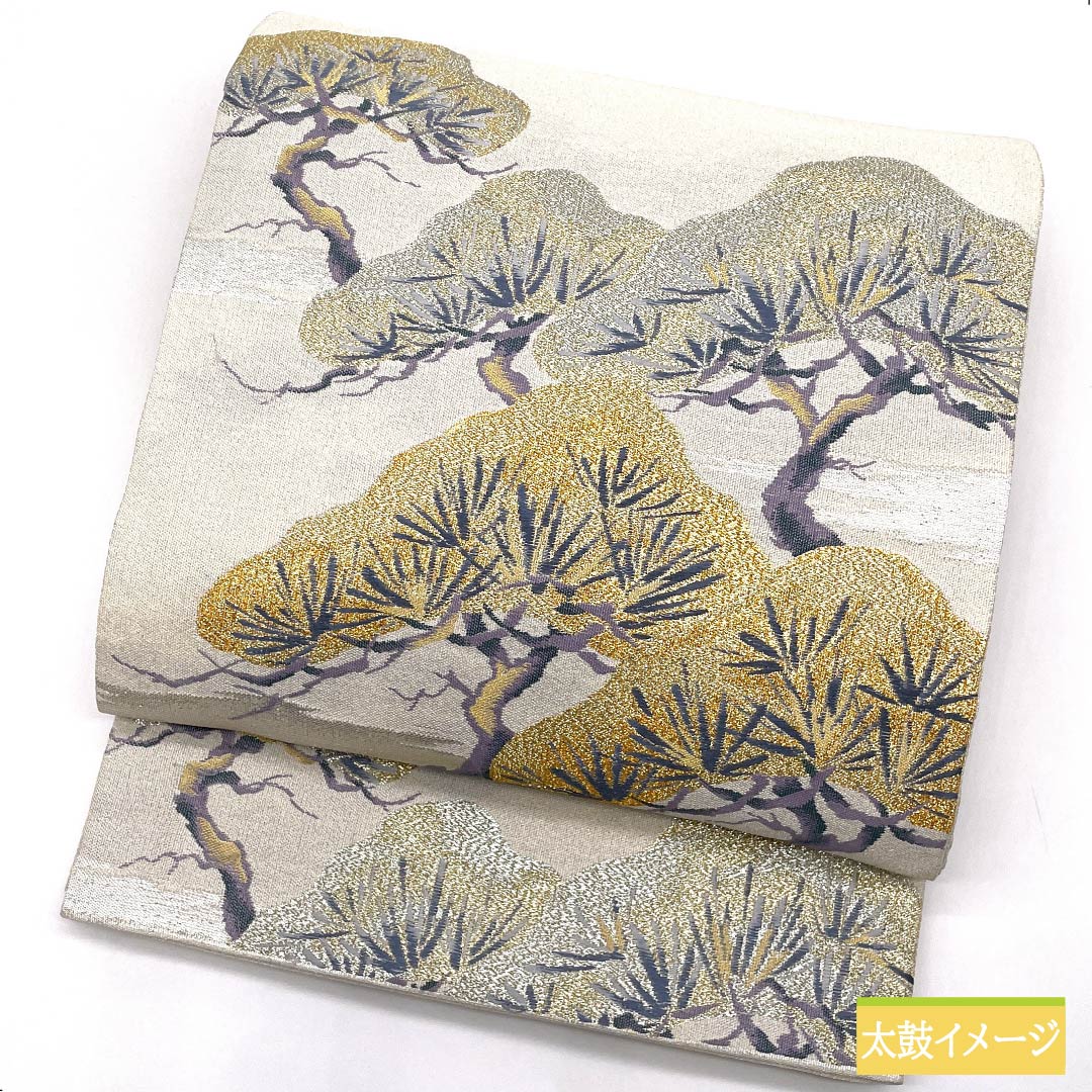 袋帯 正絹 白練色(しろねりいろ) 明綴 松 帯丈438cm Sランク 全通 フォーマル 白系 1123012052311