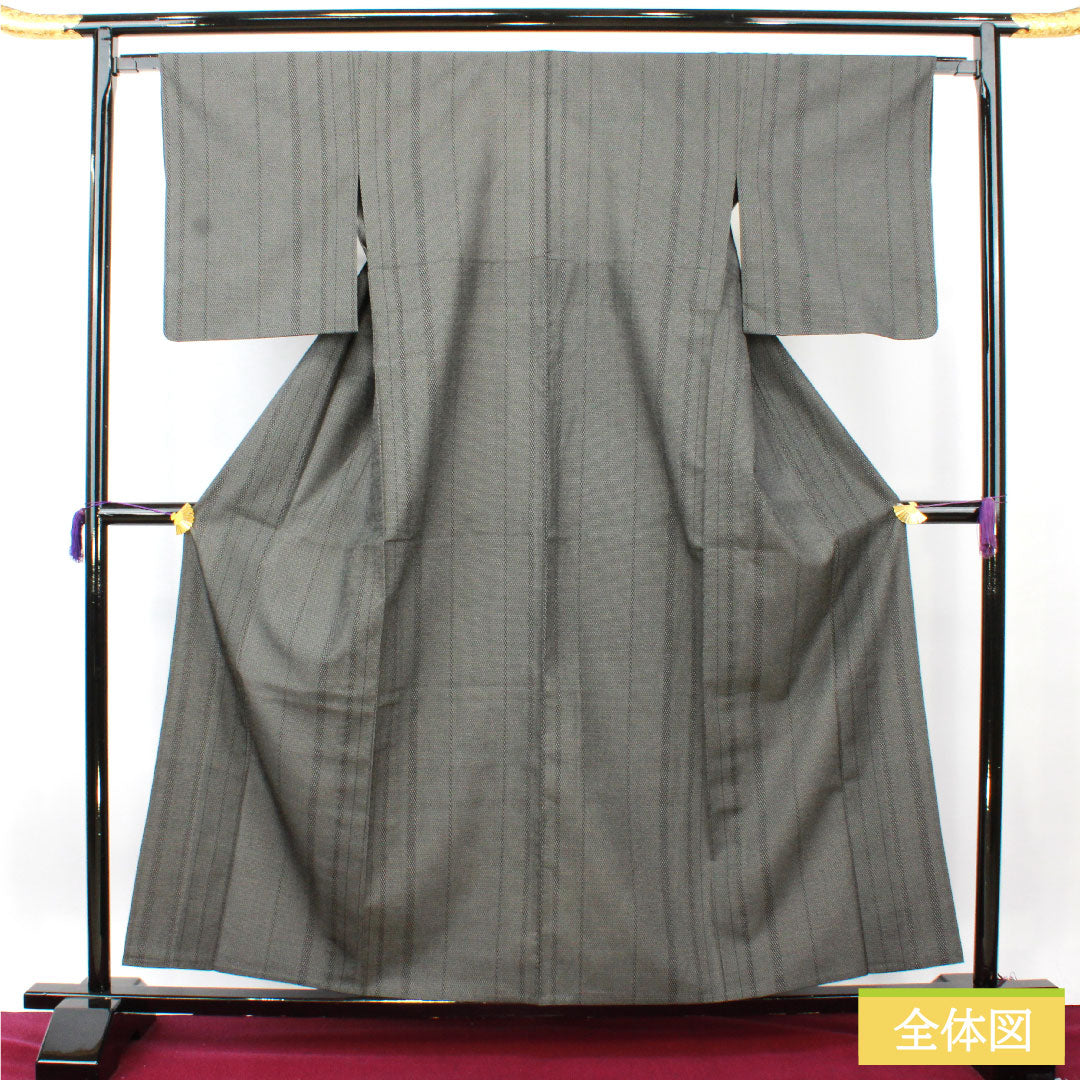 紬 正絹 身丈159cm 裄丈64cm 絣 Aランク 単衣 黒系 1116003633310