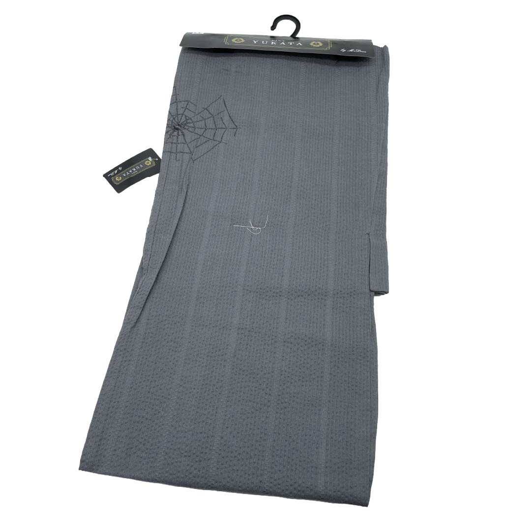 (新品)メンズ浴衣 木綿 NEWランク 身丈154cm 裄丈72.5cm 鉛色(なまりいろ) MDeen 蜘蛛の巣 単衣 グレー系 1138000331522