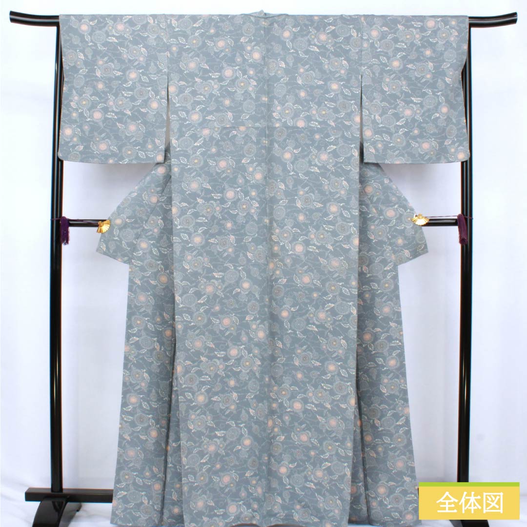 リサイクル着物】小紋 正絹 Sランク 身丈165cm 裄丈66cm 袷 湊鼠色