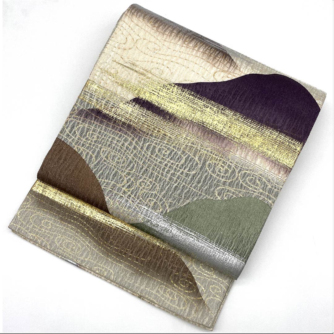 袋帯 銀色 遠山 帯丈440cm 正絹 Sランク ポイント柄 フォーマル 銀系 1123007782322