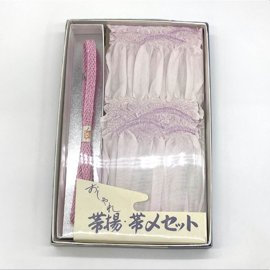 (新古品) 帯締め・帯揚げセット 正絹 NEWランク 唐棣色(にわうめいろ) 薄桜色(うすさくらいろ) 夏物 絞り 長さ約162cm 幅約1.4cm カジュアル ピンク系 1141000271313