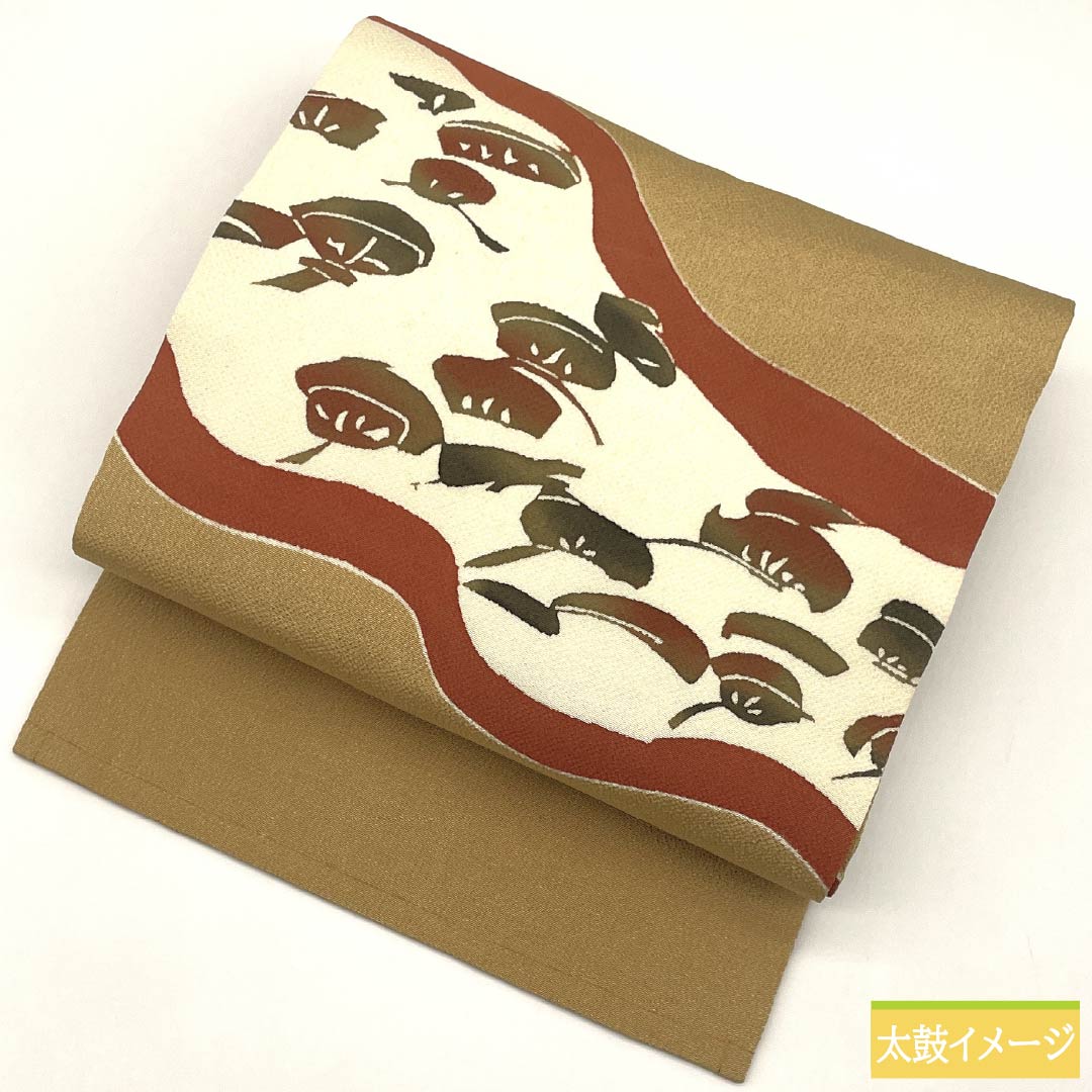 メル 37172 値引き 裾引き着物 帯付き リサイクル着物】名古屋帯 正絹 Sランク 麦藁色（むぎわらいろ