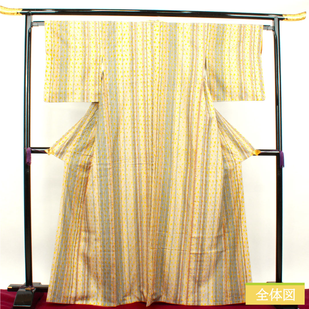 小紋 正絹 身丈165.5cm 裄丈64cm 袷 紬地 絞り 縞 Sランク グラデーション系 1115003652599