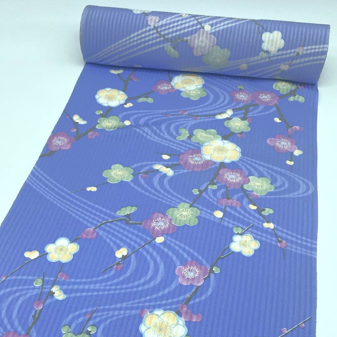 反物 小紋 正絹 紺藤色(こんふじいろ) 琳派 流水梅図 古典柄 NEWランク 青系 1130001131917