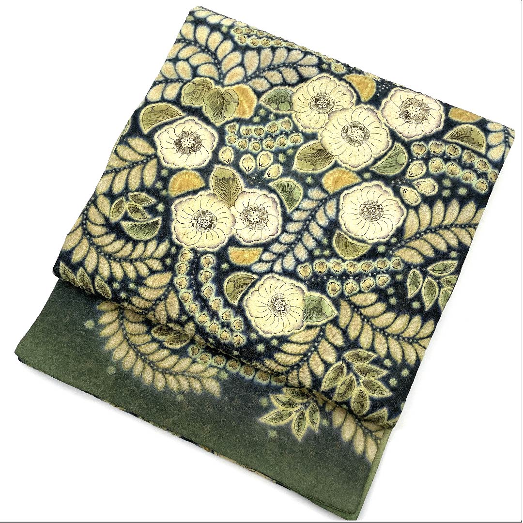 袋帯 島松鼠色(しままつねずいろ) 利休色(りきゅういろ) 辻ヶ花 帯丈456cm 正絹 Aランク ポイント柄 フォーマル 緑系 1123007523419