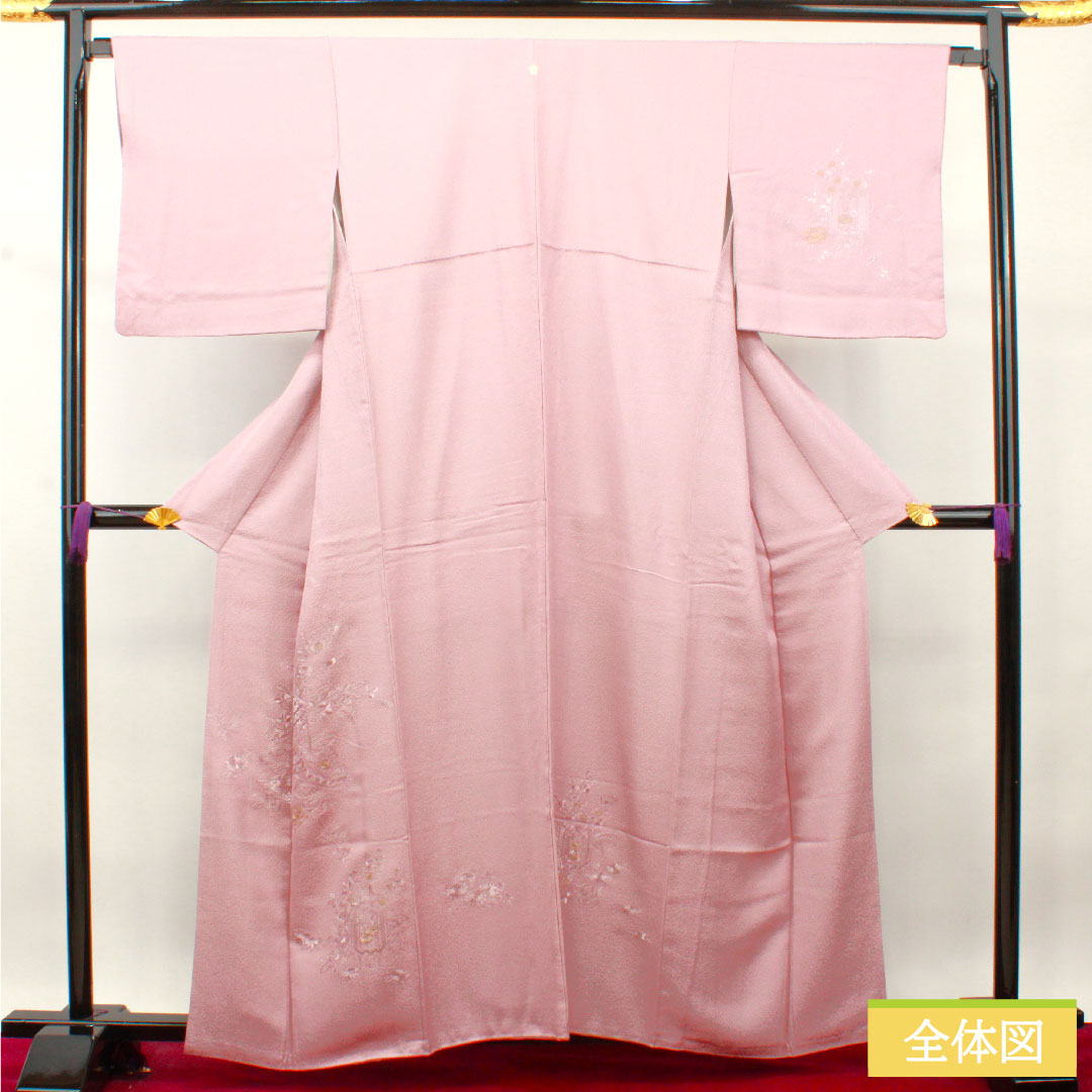 訪問着 正絹 袷 身丈161cm 裄丈66cm 葡萄色 刺繍 吉祥文様 Sランク 紫系 1112003532420