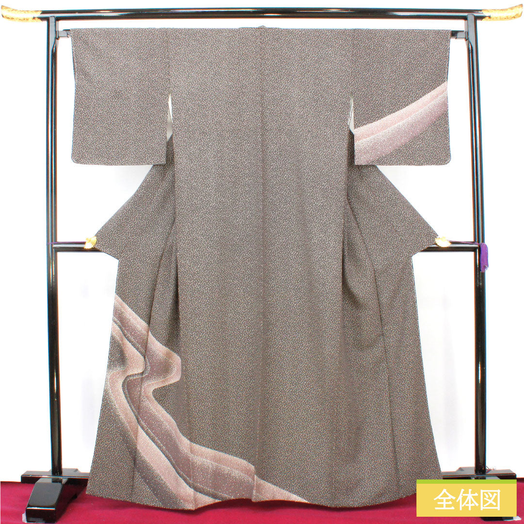 Homongi, pure silk, lined, length 164.5cm, sleeve length 66.5cm, dark brown, cherry blossom petals, Edo Komon, basting thread included, unused, S rank, brown, 1112004662414
