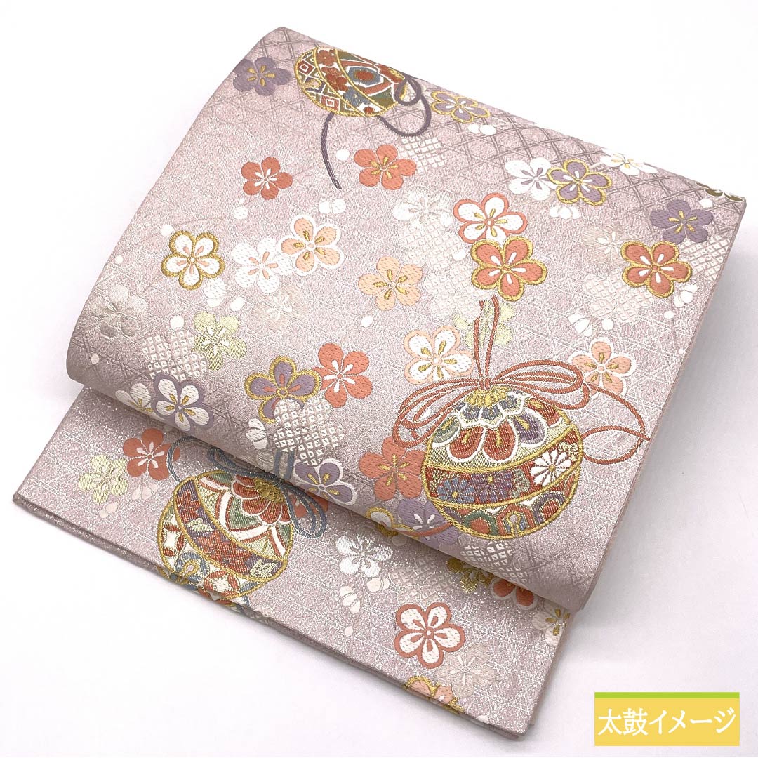 袋帯 正絹 退紅色(あらそめいろ) 振袖用 毬 花模様 帯丈436cm Aランク 六通 フォーマル ピンク系 1123014703313