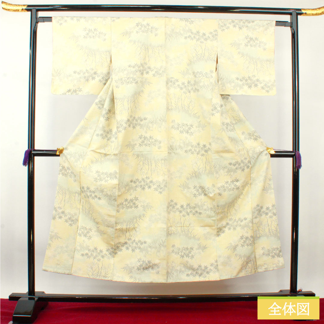 紬 正絹 身丈150cm 裄丈63cm 抽象模様 しつけ糸付き 未使用品 Sランク 袷 クリーム系 1116003412115