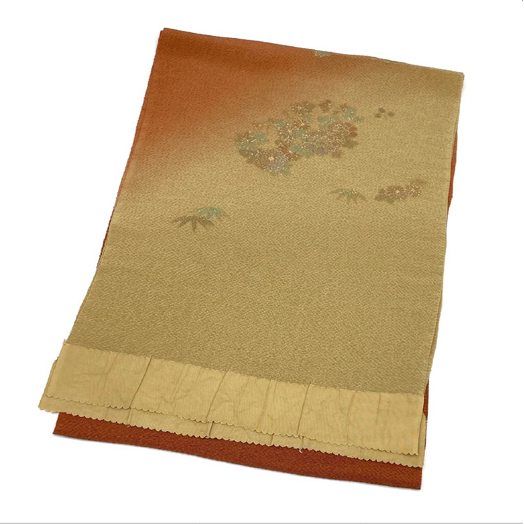 帯揚げ 正絹 Sランク セミフォーマル 樺色(かばいろ) 楊梅色(やまももいろ) 古典柄 ちりめん地 長さ約166cm 幅約29cm 茶系 1136001872914