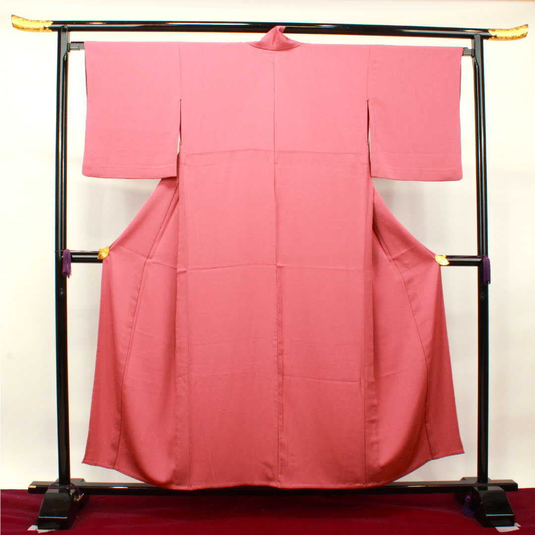 色無地 ポリエステル 帯紅色 素無地 洗える着物 身丈154cm 裄丈66.5cm 単衣 Sランク ピンク系 1114001062213