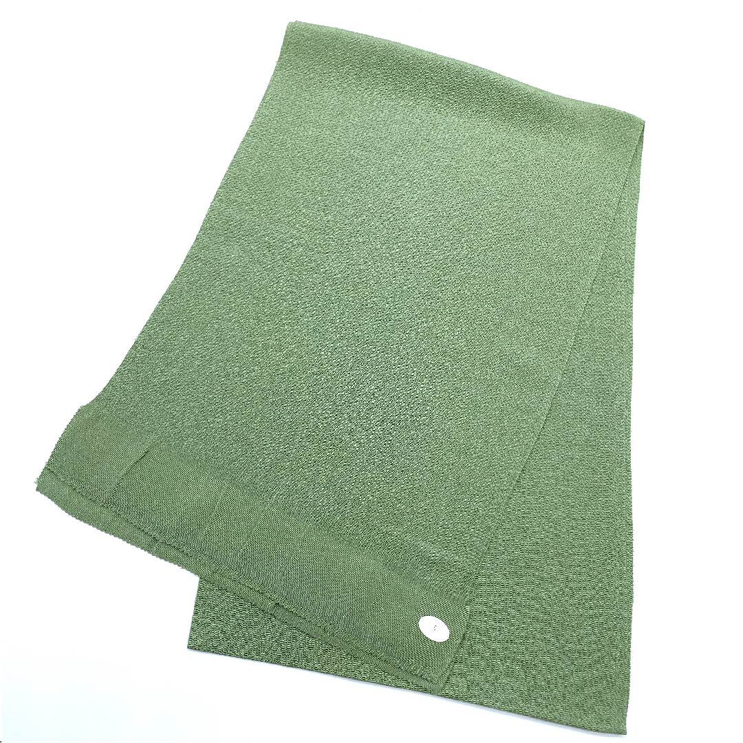 (New old stock) Formal obiage, pure silk, ura-iro (back leaf color), crepe, plain, for furisode, length 164cm, width 27.5cm, S rank, green, 1136000052919