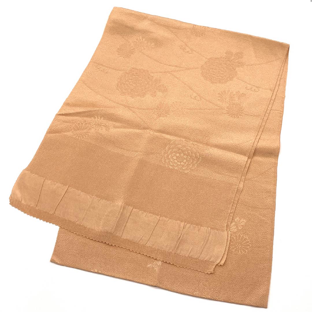 Obiage, pure silk, semi-formal, flesh-colored, chrysanthemum, floral pattern, classic design, length 164cm, width 29.5cm, S rank, orange, 1136000622926