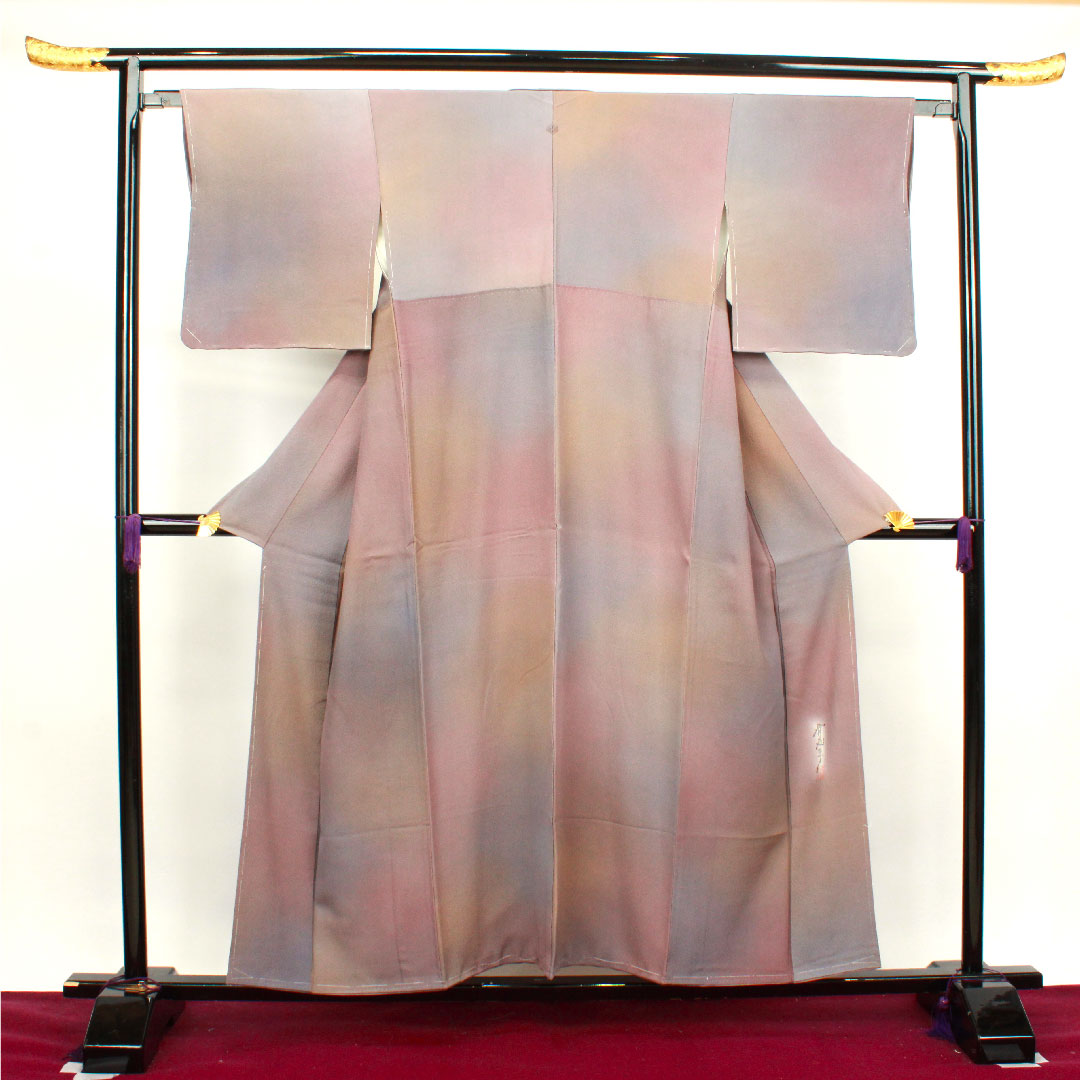 色無地 正絹 斉藤三才 ボカシ染 しつけ糸付き 未使用品 五三桐 身丈152.5cm 裄丈62cm 袷 Sランク グラデーション系 1114000672299