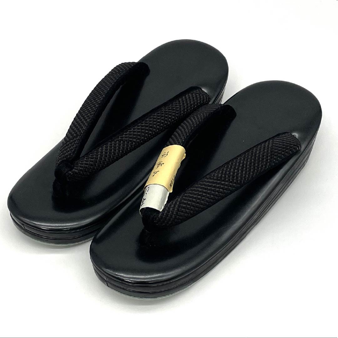 (Like New) Casual Zori Sandals, Synthetic Leather, Goshima Cord, Genuine Lacquer, Length 23.5cm, Size M, Black, 1122001381310