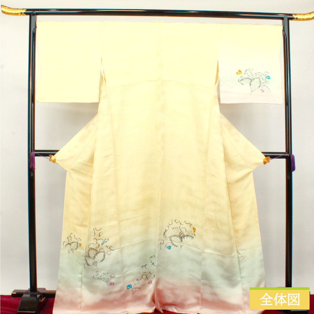 訪問着 正絹 袷 身丈171.5cm 裄丈72.5cm 練色 辻ヶ花 しつけ糸付き 未使用品 Sランク クリーム系 1112003452615