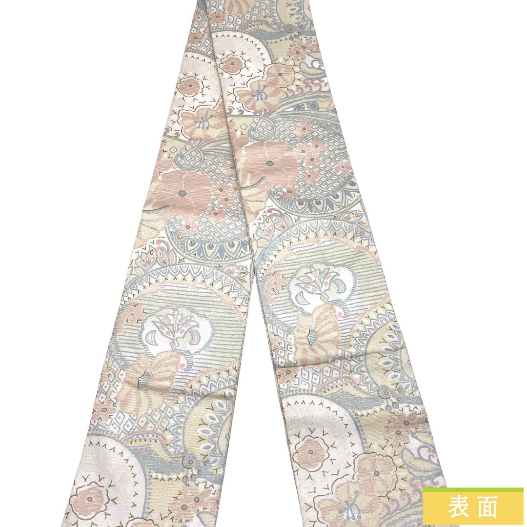 【未仕立】半幅帯 正絹 Sランク 牙黄色(げおういろ) 抽象柄 パステルカラー 帯丈336cm ベージュ系 1125002992325