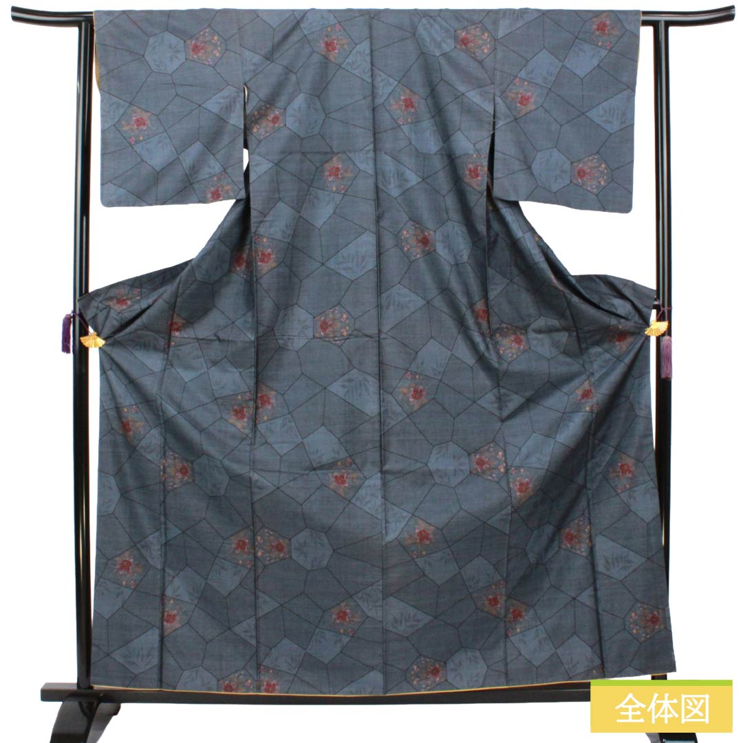 リサイクル着物】紬 正絹 Aランク 身丈163cm 裄丈62cm 青袋鼠色（せい
