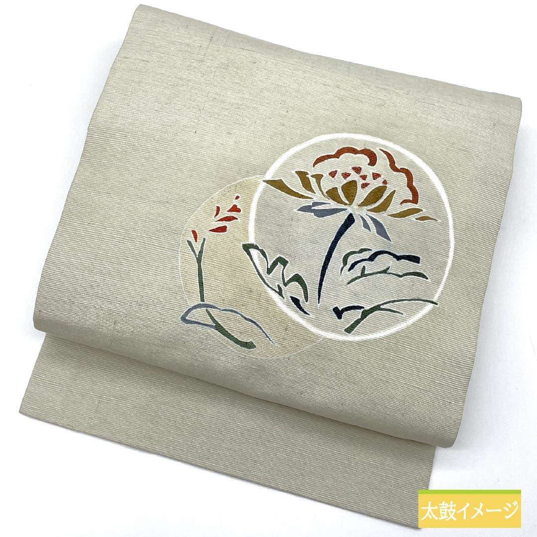 Nagoya Obi Silk Gray Dyed Obi Circle with Flowers Obi Length 369cm Pure Silk S Rank Pointed Pattern Semi-Formal Gray 1124007102322 Nagoya Made