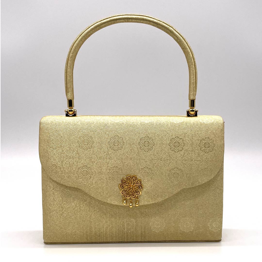 Formal Japanese style bag, gold color (kin-iro), for Tomesode, floral pattern, gold color, S rank, 113900055221