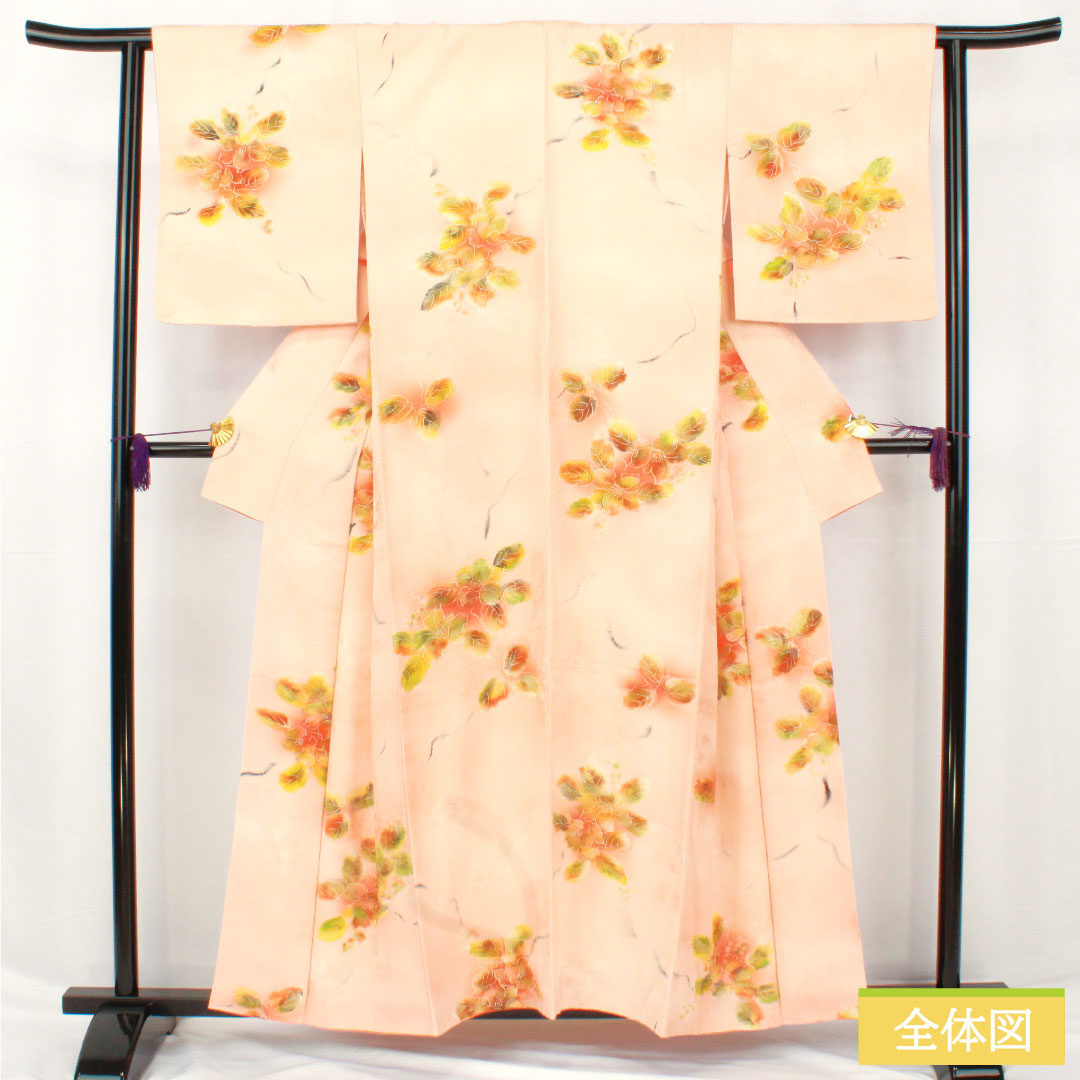 小紋 正絹 身丈157.5cm 裄丈62.5cm 袷 濡れ描き友禅 抽象花 しつけ糸付き Aランク ピンク系 1115004873313