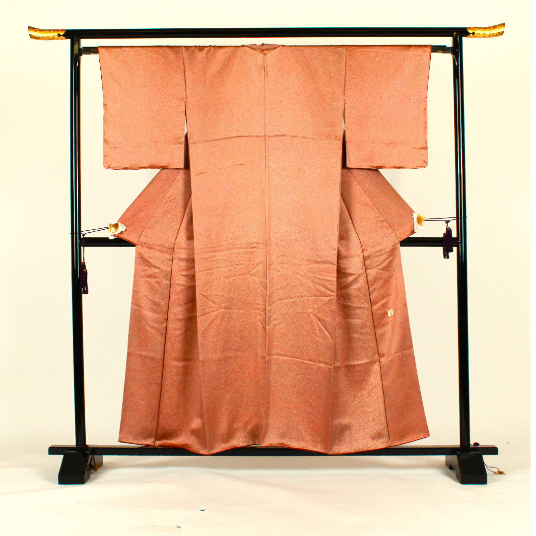 色無地 タタキ染 作家物 源氏車 身丈157cm 裄丈64.5cm 袷 正絹 Sランク 茶系 1114000382314