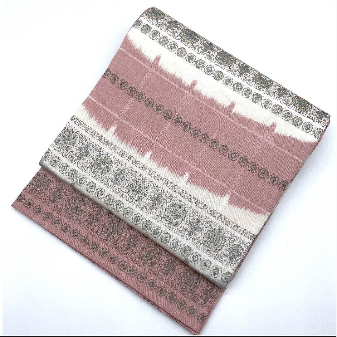 袋帯 横段 花柄 帯丈415cm 正絹 Aランク 全通 カジュアル グラデーション系 1123006893399