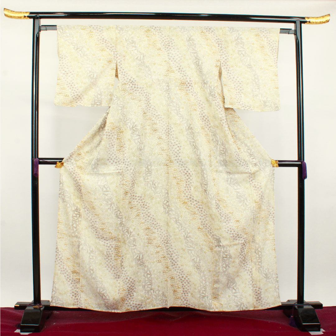 Summer pure silk komon length 161.5cm sleeve length 61.5cm milky white chrysanthemum hemp leaf bamboo silk A rank cream 1132001333415