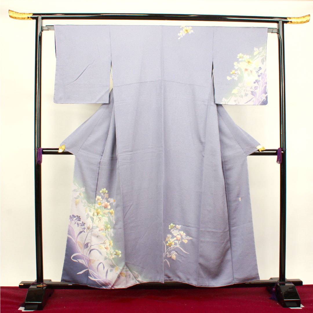 訪問着 袷 身丈156cm 裄丈64cm しつけ糸付き 未使用品 相思鼠色 京友禅 作家物 草花模様 正絹 Sランク グレー系 1112002582322
