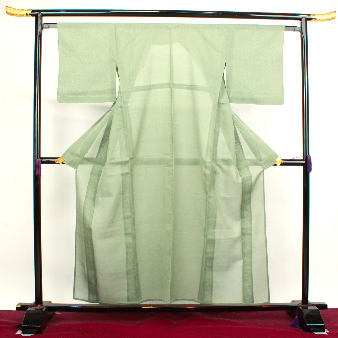 夏物 正絹 色無地 身丈156cm 裄丈63cm 灰緑色(はいみどりいろ) 紬地 紗 Sランク 緑系 1132000562319