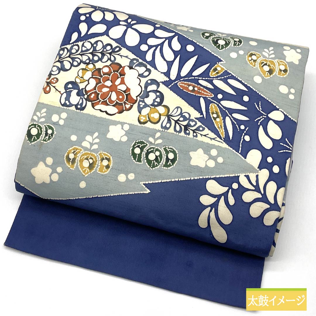 名古屋帯 韓藍色(からあいいろ) 紬地 辻ヶ花 染め帯 帯丈358cm 正絹 Bランク ポイント柄 カジュアル 青系 1124008264317 名古屋仕立て