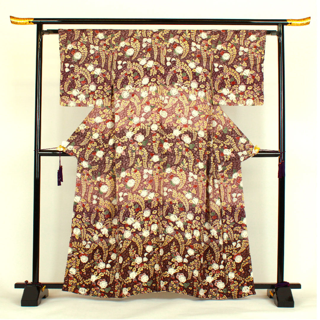 小紋 身丈163.5cm 裄丈64cm 袷 辻ヶ花 正絹 Aランク 紫系 1115000433320