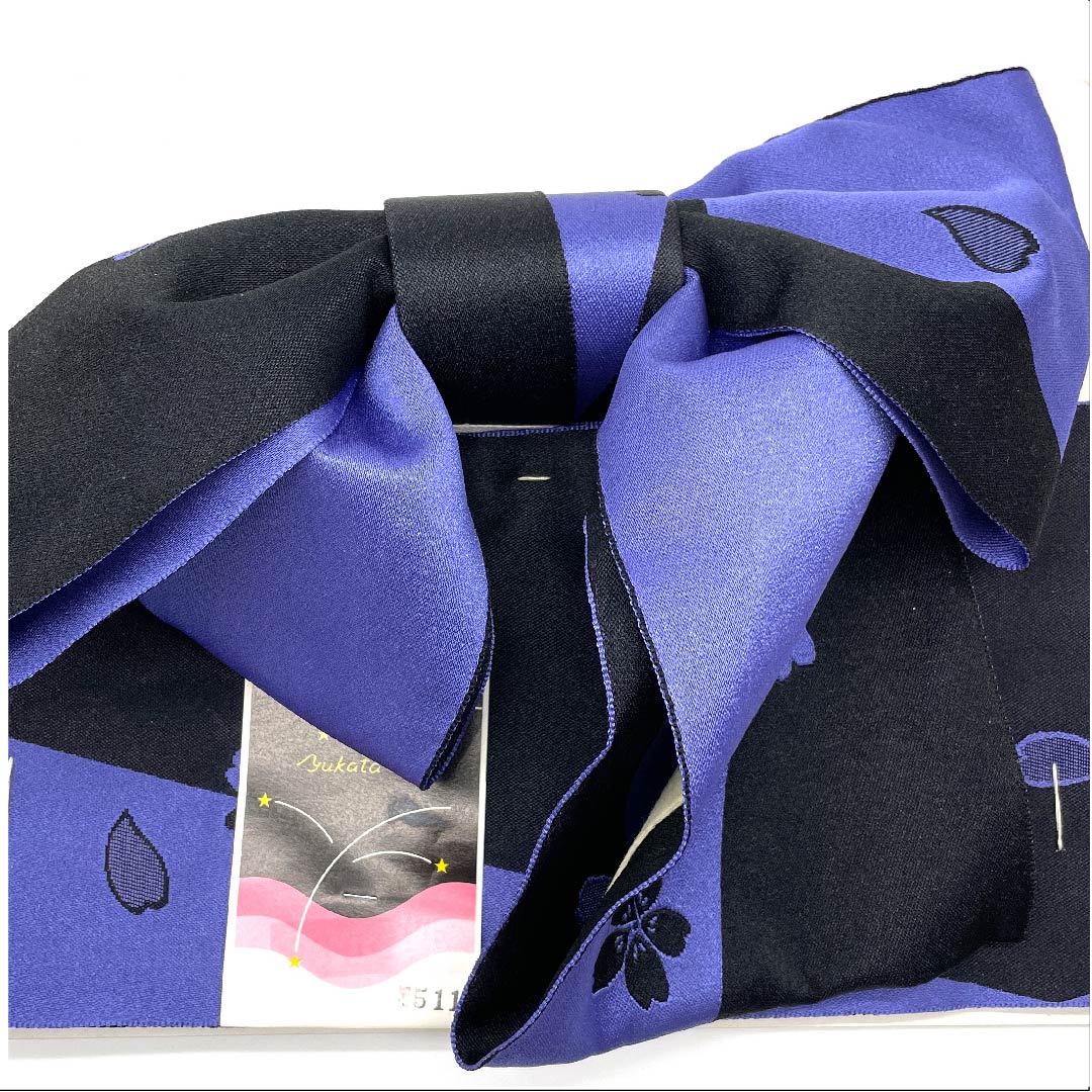 作り帯 ポリエステル 竜胆色(りんどういろ) 桜 花びら 浴衣用 Sランク 青系 1131000502917
