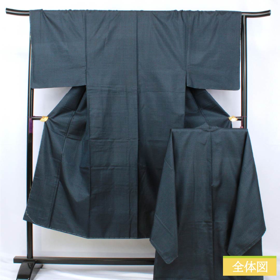 男物 正絹 Sランク 身丈141.5cm 裄丈67cm 濃紺色(のうこんいろ) 大島紬 100亀甲 アンサンブル 袷 紺系 1119001342418