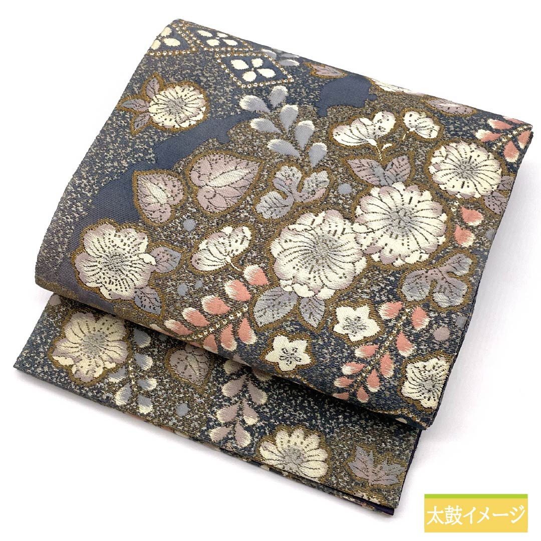 袋帯 正絹 裏色(うらいろ) 辻ヶ花 花菱 帯丈448cm Sランク 六通 セミフォーマル 青系 1123015042317