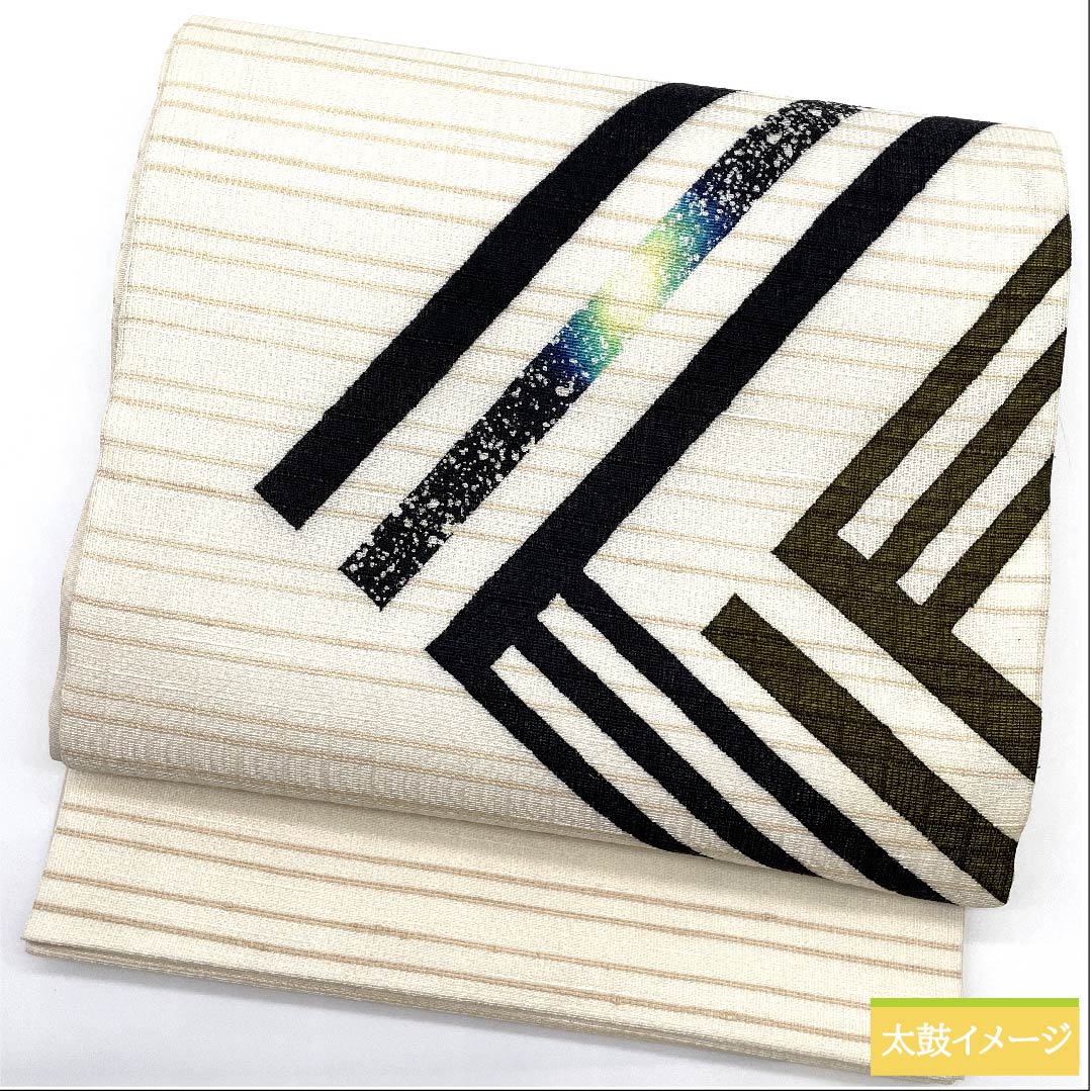 袋帯 素色(しろいろ) 抽象模様 染め帯 帯丈438cm 正絹 Sランク ポイント柄 カジュアル 白系 1123010532311