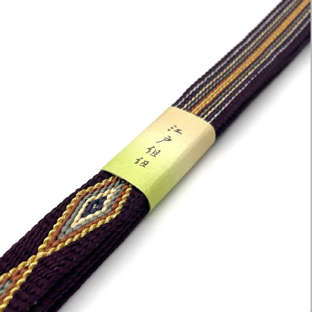 (新古品) 帯締め 正絹 四分紐 二人静色(ふたりしずかいろ) 平田組紐 四連菱 長さ約160cm 幅約1.8cm フォーマル NEWランク 紫系 1135003311320